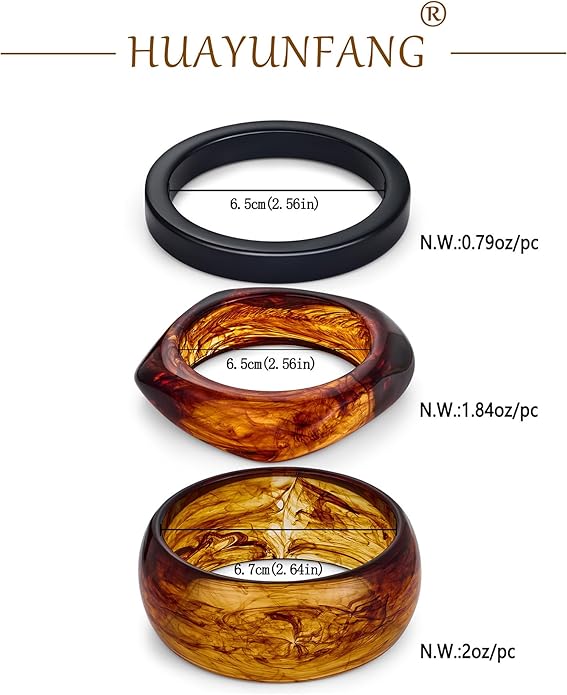 Chunky Resin Bracelet for Women Vintage Tortoiseshell Resin Bangle Bracelets Set Wide Acetate Wristband Acrylic Bracelet Statement Jewelry