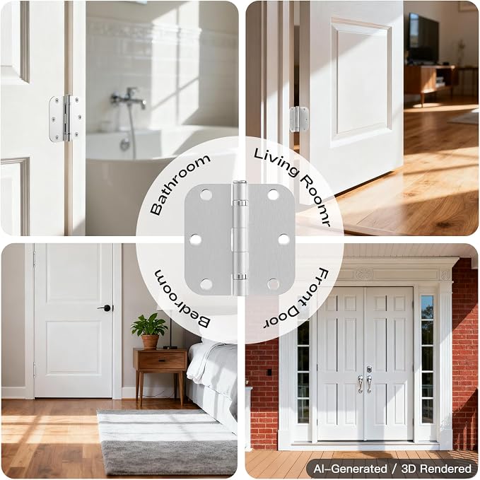 36 Pack Rounded Brushed Nickel Door Hinges 3.5 Inch 5/8" Radius | Anti-Squeak - Image 7