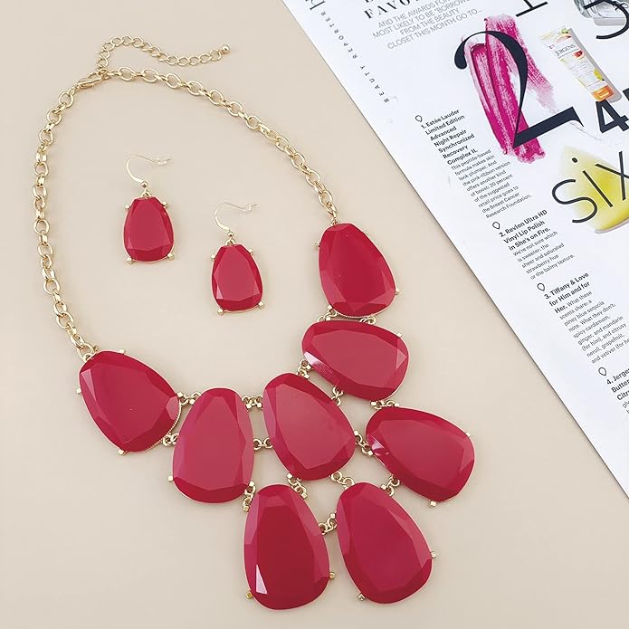 Firstmeet Chunky Bubble Statement Collar Necklace with Earrings for Women