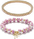 Beads Bow Charm Bracelet for Women Flower Vintage Bracelet Handmade Stretch Beaded Dainty Romantic Jewelry Gifts