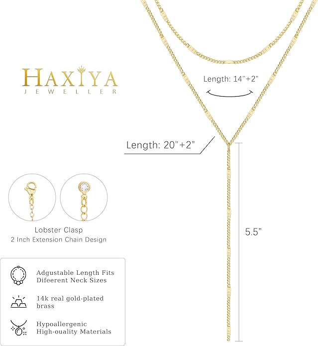 Lariat Gold Necklace for Women Dainty Long Necklace 14k Gold Plated/Silver Y-Shaped Pendant Drop Chain Trendy Layered Pearl/Beaded/CZ Necklaces Simple Gold Jewelry For Women Gift