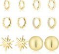 6 Pairs Gold Hoop Earrings Set for Women, 14K Gold Plated Small Huggie Hoops Earrings Hypoallergenic, Lightweight Tiny Cartilage Piercings Earrings Jewelry for Women Gifts.