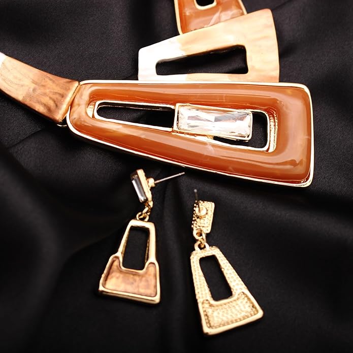 SFE Irregular Enamel Triangle Shape shell Collar Bib Bohemian Boho Statement Necklace Earrings Fashion Costume Jewelry Set for Women