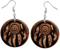 Round Wood Earrings Light Weight Printed Image Dangle Jewelry