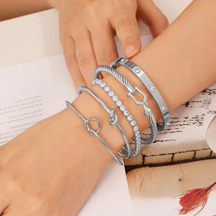 18 K Gold Plated Love Bangle Bracelet Stack Cuff Jewelry for Women Jewelry Set for Women Gift with Box