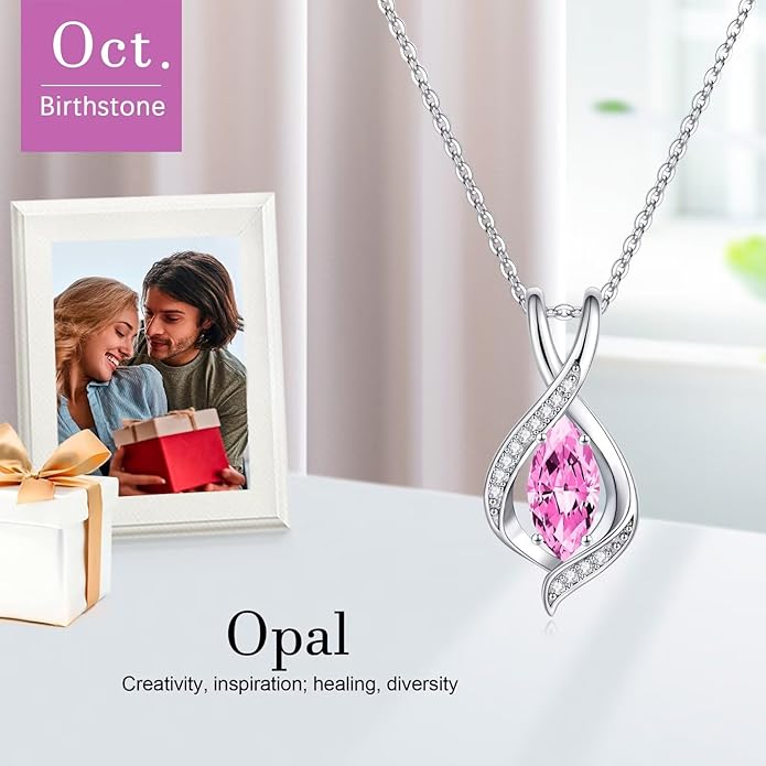 Iefil Valentines Day Gifts for Her, 925 Sterling Silver Marquise Birthstone Necklace Birthday Gifts Dainty Necklaces Birthstone Jewelry for Wife Daughter, 19"+2" Inches
