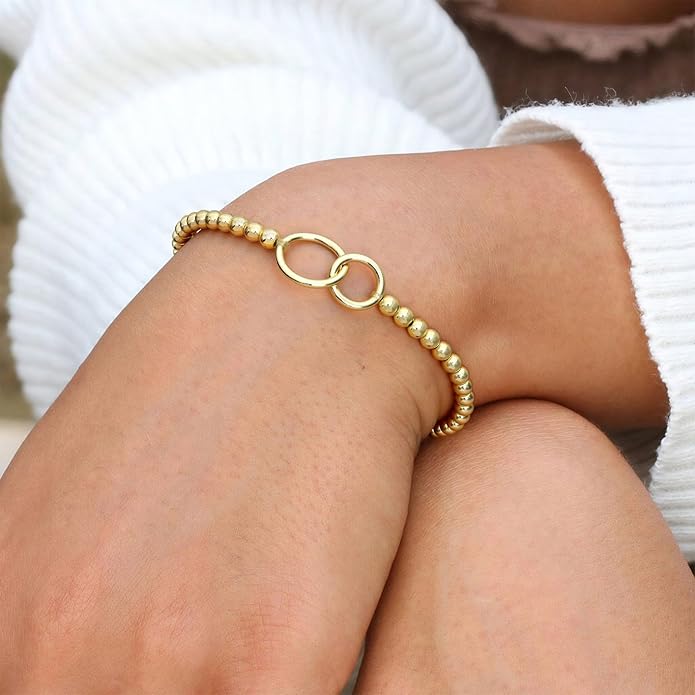 Gold Bracelets for Women 14K Gold Beaded Bracelets Stackable Bracelets for Women Gold Charm Bracelet Non Tarnish Gold Jewelry for Women Trendy