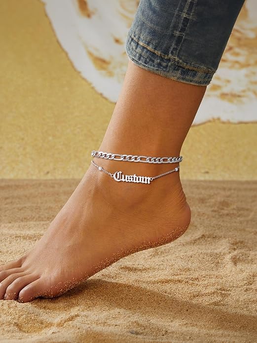 FindChic Custom Ankle Bracelets for Women, Stainless Steel Figaro/Cuban/Wheat/Rope/Herringbone Chain Anklets, Beach Foot Jewelry 8.5''-10.5'' Adjustable & Waterproof, with Gift Box