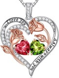 Iefil Valentines Day Gifts for Her - 925 Sterling Silver Rose Heart Birthstone Necklace Birthday Anniversary Jewelry Gifts for Her Wife Mom Daughter