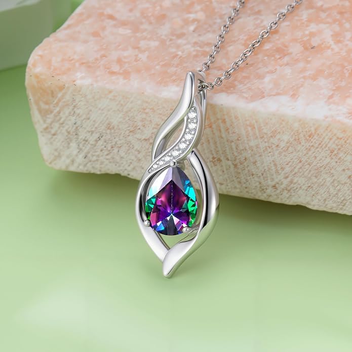 Birthstone Necklace for Women Infinity Necklaces 925 Sterling Silver Teardrop Love Birthday Jewelry Valentines Day Birthday Gifts for Her Mom Wife Girlfriend