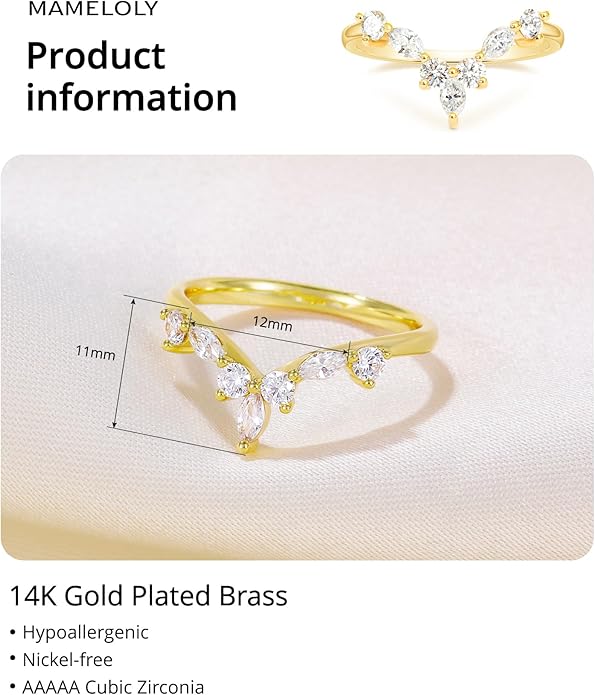 Mameloly Wedding Bands for Women Marquise & Round Shaped Stackable Cubic Zirconia CZ V Shape Curved Engagement Rings for Her Size 3-12
