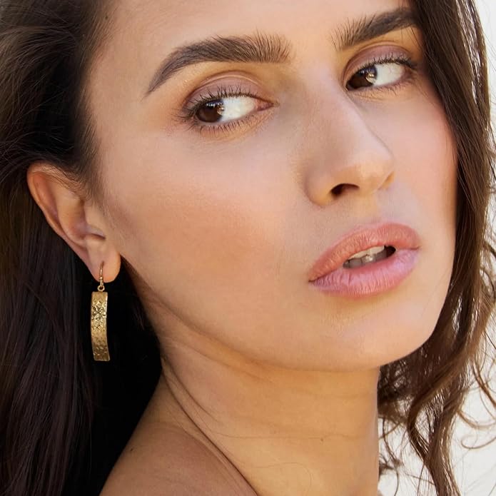SOFYBJA Dainty 18K Gold Plated Disc Ball Triangle Sunburst Drop Earrings Long Dangle Lightweight Handmade Earrings Jewelry