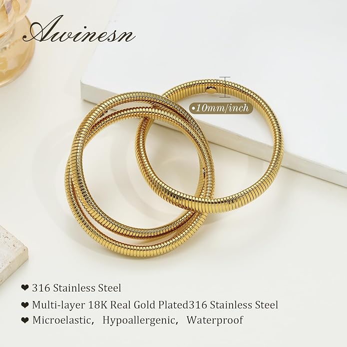 18K Gold Plated Bracelets for Women Gold Bangles for Women Chunky Bangle Bracelets for Women Bracelets Stack Tarnish Free Bangle Set of 3 for Women Accessories for Her Gifts