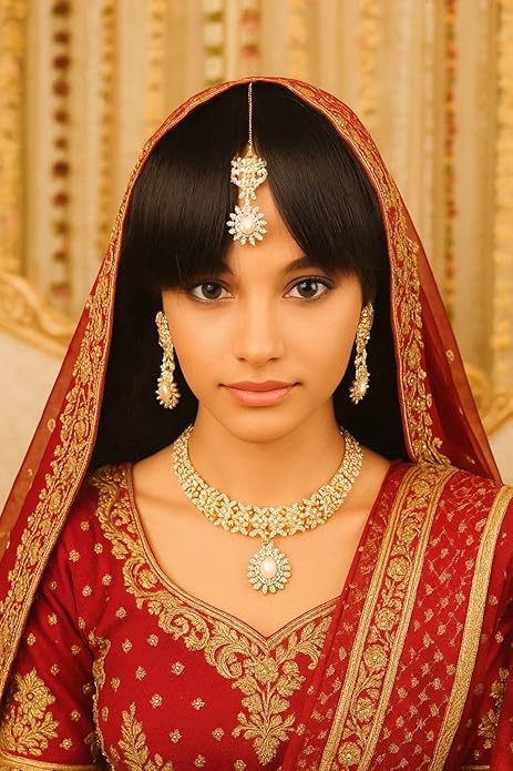 Touchstone Indian jewelry sets for women wedding gold kundan necklace traditional earrings tikka bollywood party style white crystal rhinestone guest gift bridal costume prom dainty accessories