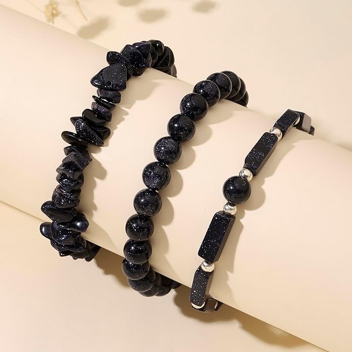 3Pcs Natural Stone Bracelets for Women 8mm Crystal Beaded Bracelets Handmade Stretch Bracelet Healing Crystal Jewelry for Women