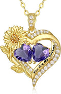 Sunflower Heart Necklace for Women 14K Gold Exquisite Valentines Day Anniversary Birthday Gifts for Wife Mother Her Double Birthstone Pendant Jewelry‘You Are My Sunshine’
