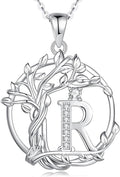 FANCIME Tree of life Initial necklaces for women, Sterling Silver Tree Jewelry Simulated Diamond Letter Pendant Cubic Zirconia CZ Personalized Birthday Mothers Day Gifts for Mom Wife Her
