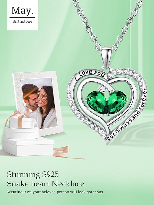 Valentine's Day Gifts for Wife 925 Sterling Silver Double Birthstone Pendant Necklaces I Love You for Always and Forever Necklace Anniversary Birthday Gifts for Wife Girlfriend Mom Her