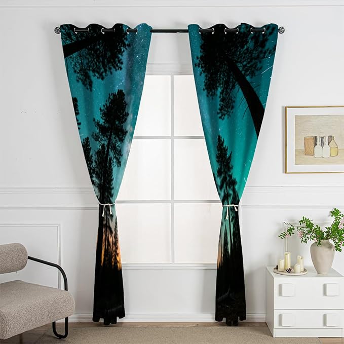 Forest Curtains, Milky Way Meteor Blackout Curtains 96 Inch Long, Pine Forest - Image 2