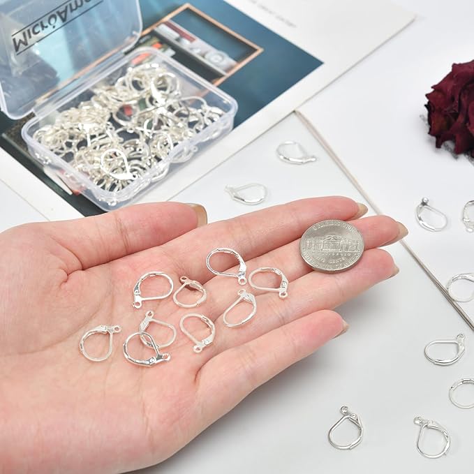 100Pcs Silver Filled Leverback Earwires French Earring Hooks,Hypoallergenic Dangle Ear Wire Findings for DIY Jewelry Making Supplies (Silver-French Earring Hooks)