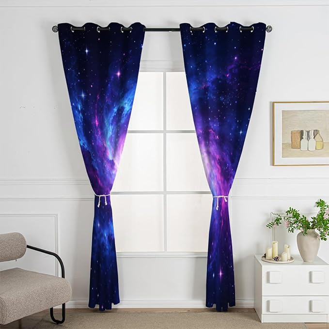 Nebula Curtains for Bedroom Living Room Decor, Universe Starry Sky Blackout - Image 2