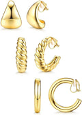 BESTEEL 3Pairs Clip on Earrings for Women Trendy Hypoallergenic 14K Gold Plated Chunky Tube Croissant Waterdrop Clip-on Hoop Earrings Set Fake Jewelry Non Pierced Ears