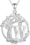 FANCIME Tree of life Initial necklaces for women, Sterling Silver Tree Jewelry Simulated Diamond Letter Pendant Cubic Zirconia CZ Personalized Birthday Mothers Day Gifts for Mom Wife Her