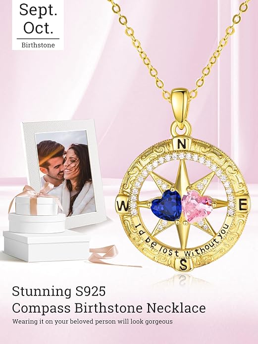 Valentine's Day Gifts for Wife 925 Sterling Silver Double Birthstone Pendant Necklaces I Love You for Always and Forever Necklace Anniversary Birthday Gifts for Wife Girlfriend Mom Her