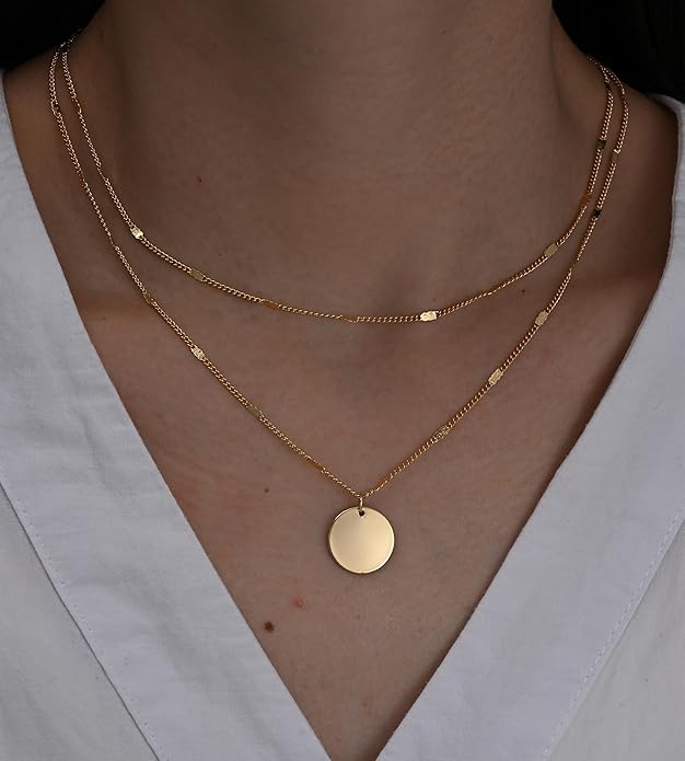 YEEZII Layered Gold Necklaces for Women Trendy, 3 Pcs 14K Gold Plated Choker Paperclip Box Chain Necklace, Stackable Women's Gold Pendant Necklaces Jewelry Set