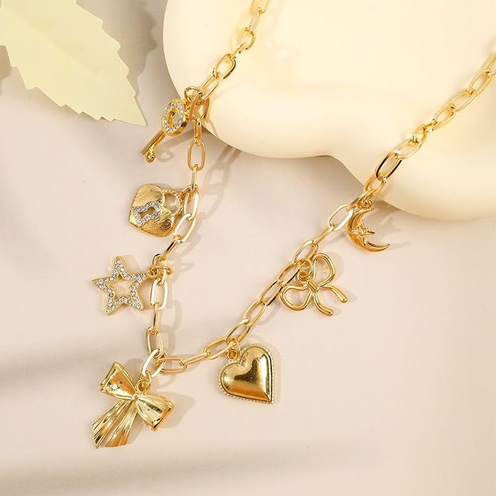 [3 Trendy Styles] Women's Necklaces - Alloy with Glass Crystals & Pearls, Electroplated O - Link Chain, Mermaid Inspired by Fantasy Aesthetics/Bow with Y2K Sweet Charm/Cherry Fruit in the Latest Kawaii Vibe, 47cm(18.5in) Chain Length + 6.5cm(2.55in) Ex...