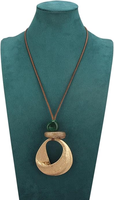 Women's Leather Long Necklace Bohemian Style Circle Retro Pendant Necklace Women's Jewelry