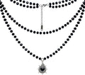 Black Stylish Gothic Necklace, Layered Beads Sun Necklace for Women, Black Bead Onyx Necklace, Goth Jewelry for Biker, Hiphop Punk Style for Women, Teenage