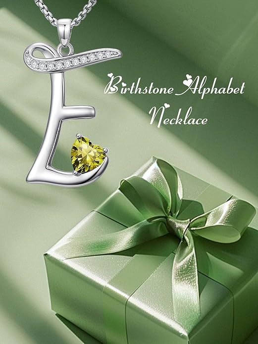 Valentines Day Gifts for Women Alphabet A to Z Initial Birthstone Pendant Necklaces for Women - 18k White Gold Plated Personalized Name Jewelry Valentine Mothers Day Birthday Gifts for Women Her Girlfriend