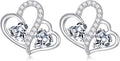 Iefil Valentines Day Gifts for Her - Birthstone Earrings Gift for Women, 925 Sterling Silver Double Heart Birthstone Earrings | Anniversary Birthday Gifts for Women, Personalized Jewelry for Wife Mom