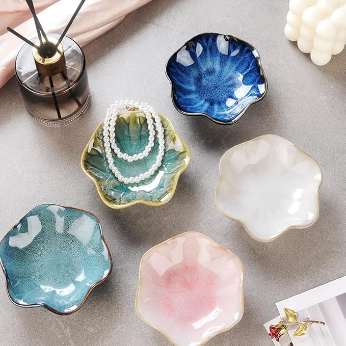 JAMEND CLXP Lotus Leaf Shape Ring Holder Dish, Small Key Bowl, Ceramic Trinket - Image 6