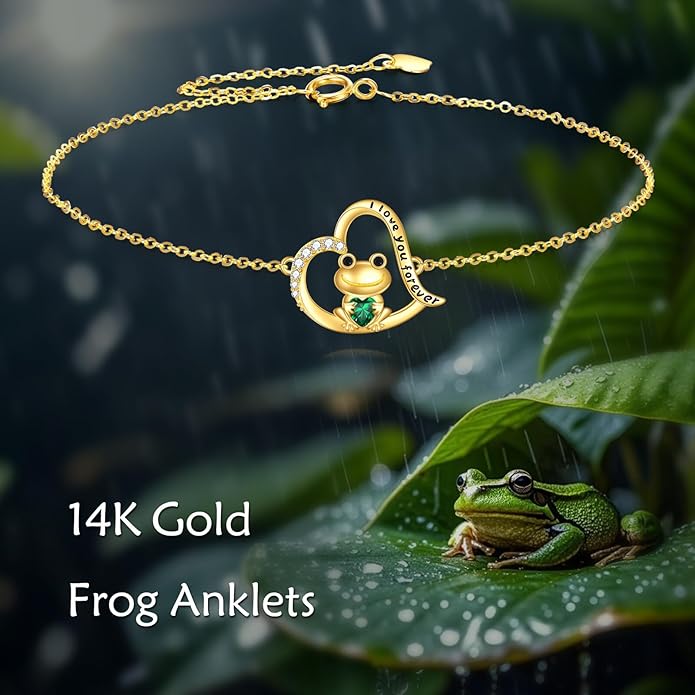 KECHO 14k Yellow Gold Butterfly/Dragonfly/Frog/Sunflower/Daisy/Tree of life/Moon/Clover Bracelet Anklet for Women
