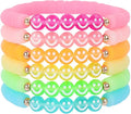 Bohemian Colorful Beaded Bracelets for Women Boho Stackable Natural Stone Letter Clay Glass Beads Stretch Bracelet Set with Charm, Cute Rainbow Friendship Bracelets for Summer Vacation