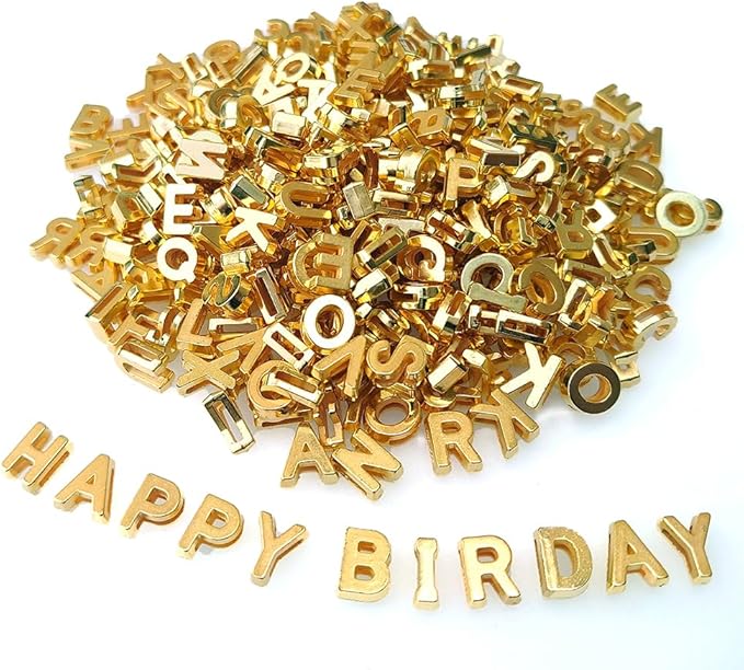300+ Pieces 9x12mm Big Large Alphabet Letter Beads Charms A-Z Mixed Plastic Shape Loose Bead for Jewelry Making Bracelets Necklaces Key Chains (Golden)