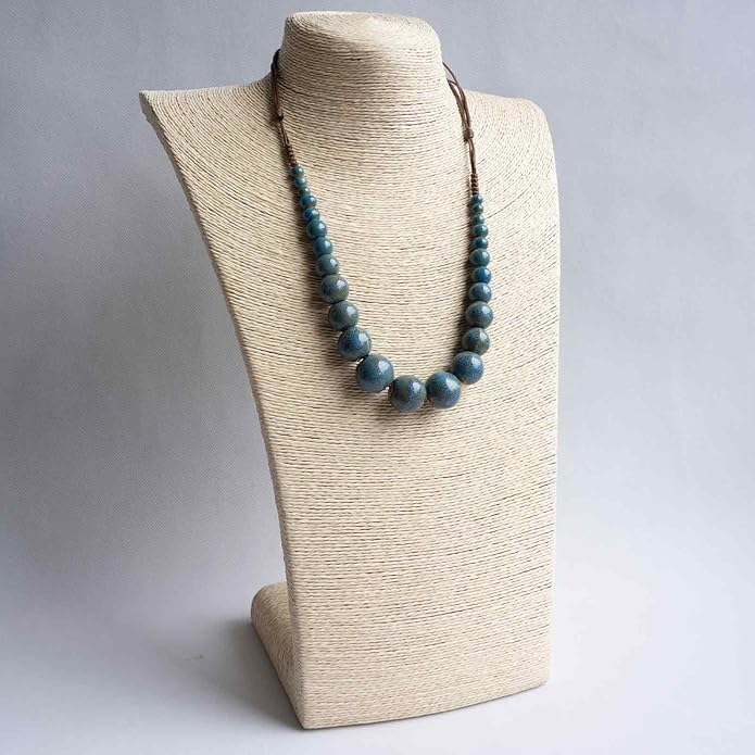 Boho Round Colorful Ceramic Beaded Necklace, Adjustable Hippie Statement Necklace, Handmade Ethnic Jewelry Gift for Women