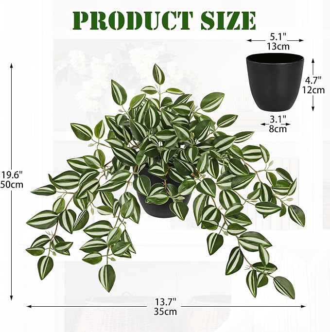 Briful Artificial Potted Plant Indoor, 19.6" Faux Watermelon Peperomia Trailing - Image 2