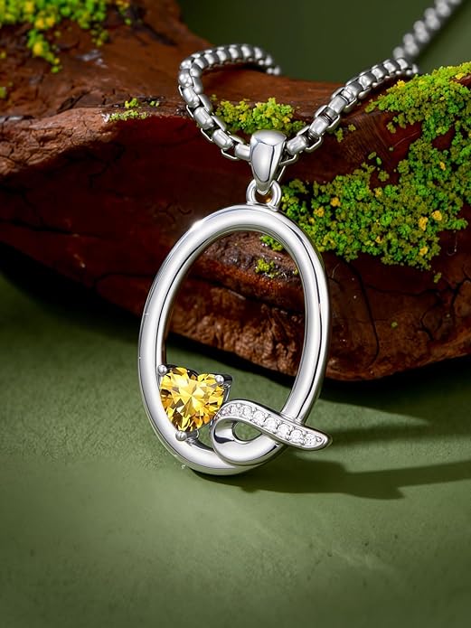 Valentines Day Gifts for Women Alphabet A to Z Initial Birthstone Pendant Necklaces for Women - 18k White Gold Plated Personalized Name Jewelry Valentine Mothers Day Birthday Gifts for Women Her Girlfriend