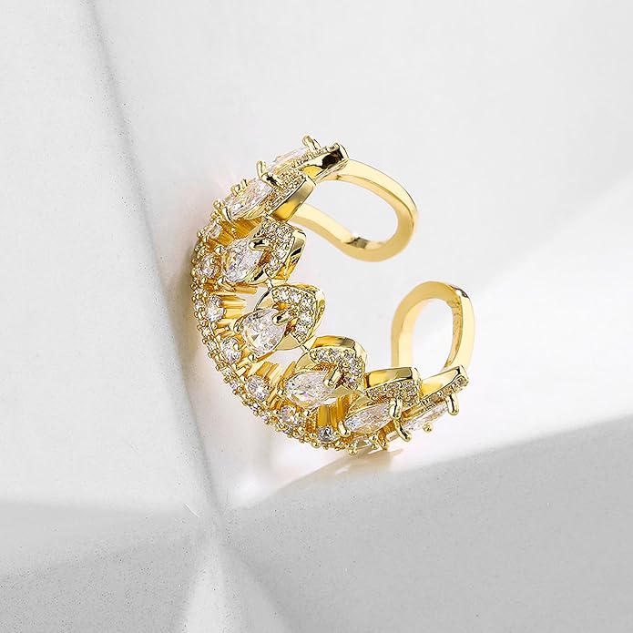 18K Gold Plated Rings for Women and Teen Girls Non Tarnish Cubic Zirconia Fidget Ring Butterfly/Snake/Mesh/Cross/Crown Knuckle Ring Open Adjustable Statement Stacking Chunky Rings