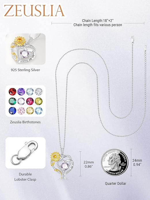 Valentine's Day Gifts for Wife 925 Sterling Silver Double Birthstone Pendant Necklaces I Love You for Always and Forever Necklace Anniversary Birthday Gifts for Wife Girlfriend Mom Her