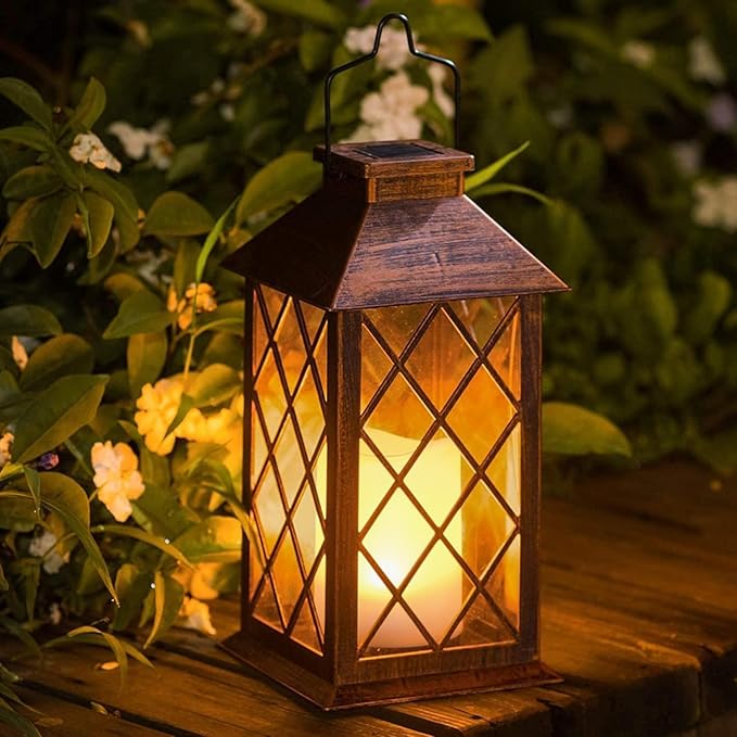14" Solar Lanterns Outdoor Garden Lantern Waterproof LED Flickering Flameless by TAKEME