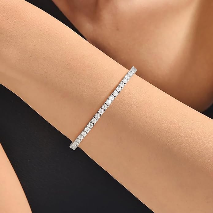 MOOSEA Moissanite Bracelets for Women, 925 Sterling Silver Anniversary Birthday Gifts for Women Wife Her Silver Tennis Bracelet Valentines Day Gifts for Her