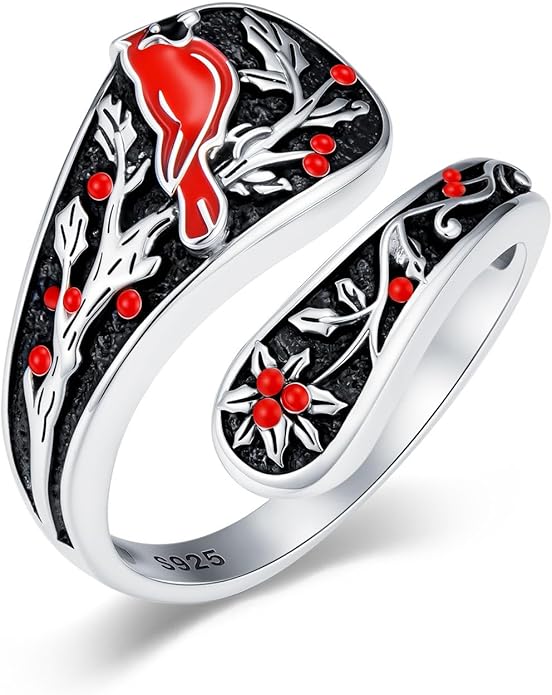 LOANGO Spoon Ring for Women 925 Sterling Silver Spoon Rings Adjustable Oxidized Vintage Thumb Rings Sunflower Hummingbird Butterfly Bee Cardinal Jewelry Gifts for Women Men
