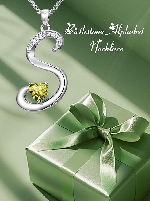 Valentines Day Gifts for Women Alphabet A to Z Initial Birthstone Pendant Necklaces for Women - 18k White Gold Plated Personalized Name Jewelry Valentine Mothers Day Birthday Gifts for Women Her Girlfriend