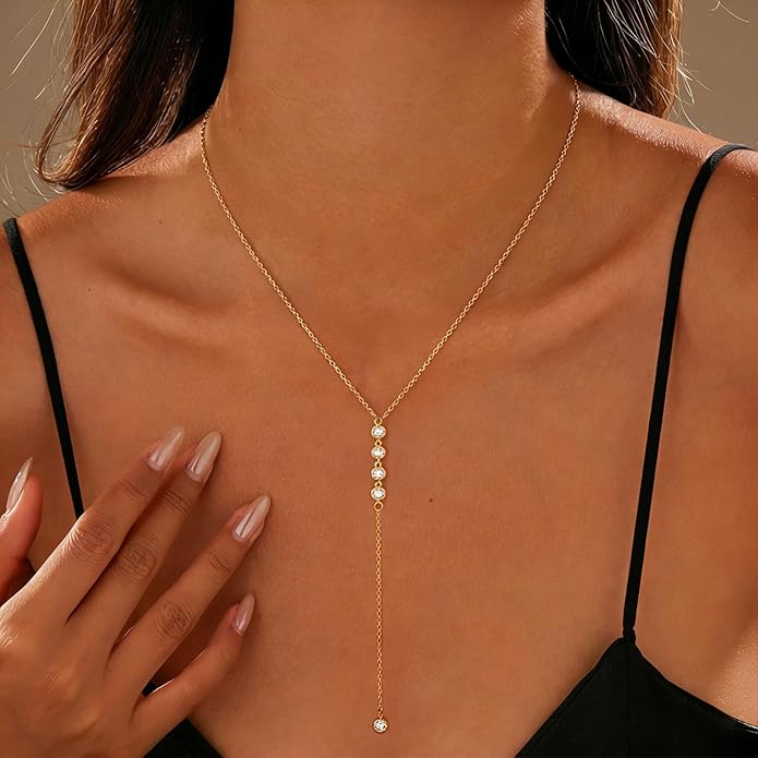 Necklace for Women, Dainty Long 14K Gold Y-Shaped Necklace Jewelry Trendy Beaded Layered Chain Drop Necklaces Jewelry Women Gifts