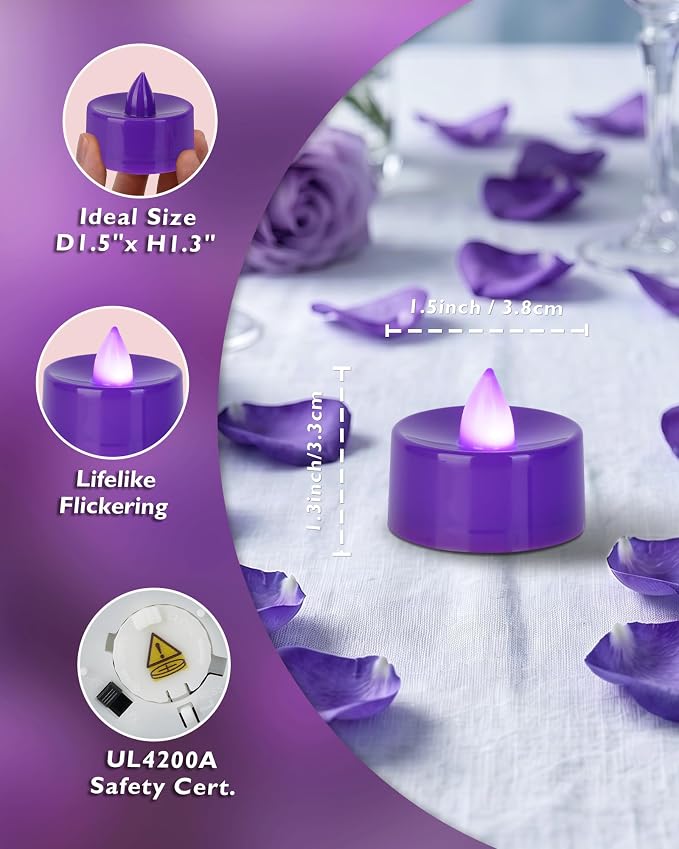 Homemory 50-Pack Purple Flameless Battery Tealight Candles, 200+ Hours | - Image 2