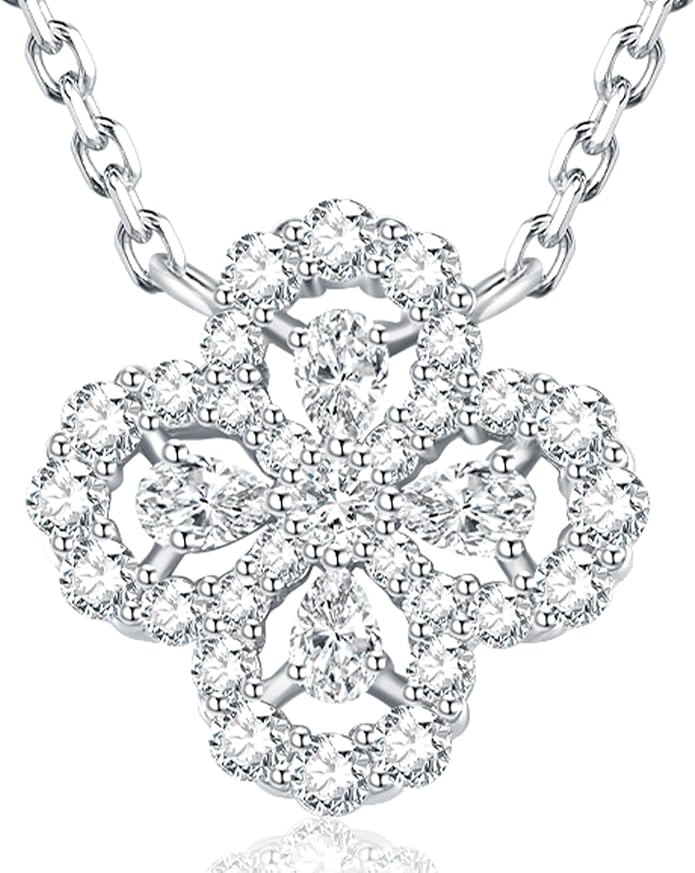 Lab Grown Diamond Necklace, Solid 925 Sterling Silver with Round Cut, Fine Jewelry for Women Anniversary Birthday Valentine’s Day Gifts